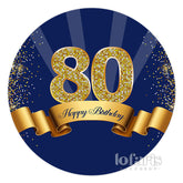 Lofaris Circle Glitter Royal Blue Happy 80th Birthday Backdrop